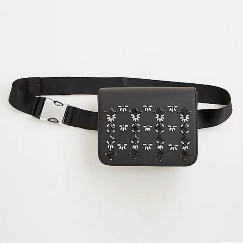 Torrid Waist Belt Bag Crossbody Purse Black Embellished Rhinestones